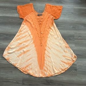 S.R. Fashion Orange Embroidered Tie Dye Dress One Size may fit S-M